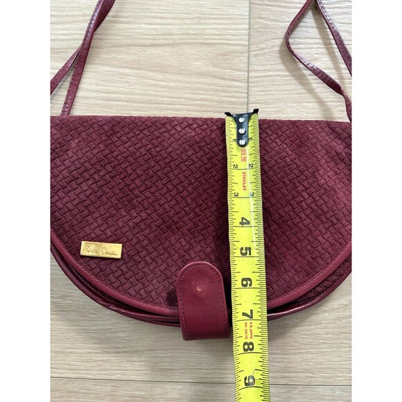 Pierre Cardin Burgundy Wine Leather & Suede Crossbody Bag Vintage Flap Style - Picture 3 of 7
